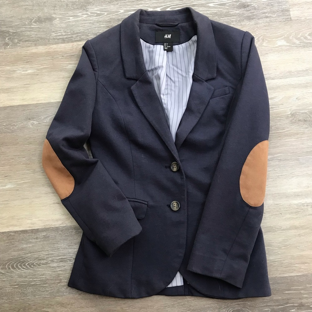 H&M elbow patch blazer in Navy